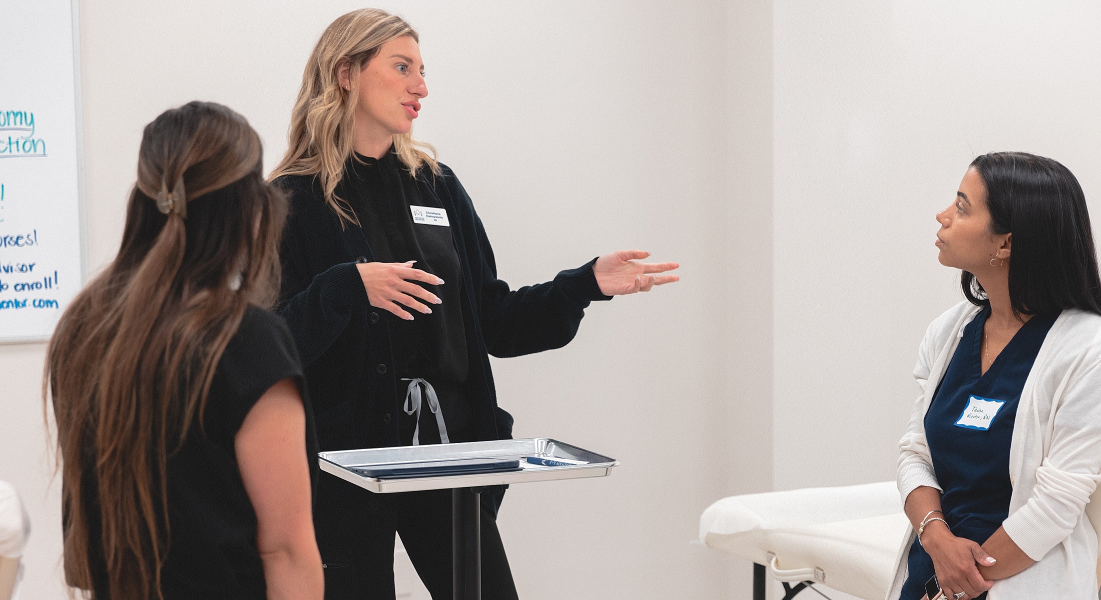 Group discussion in a medical training setting.