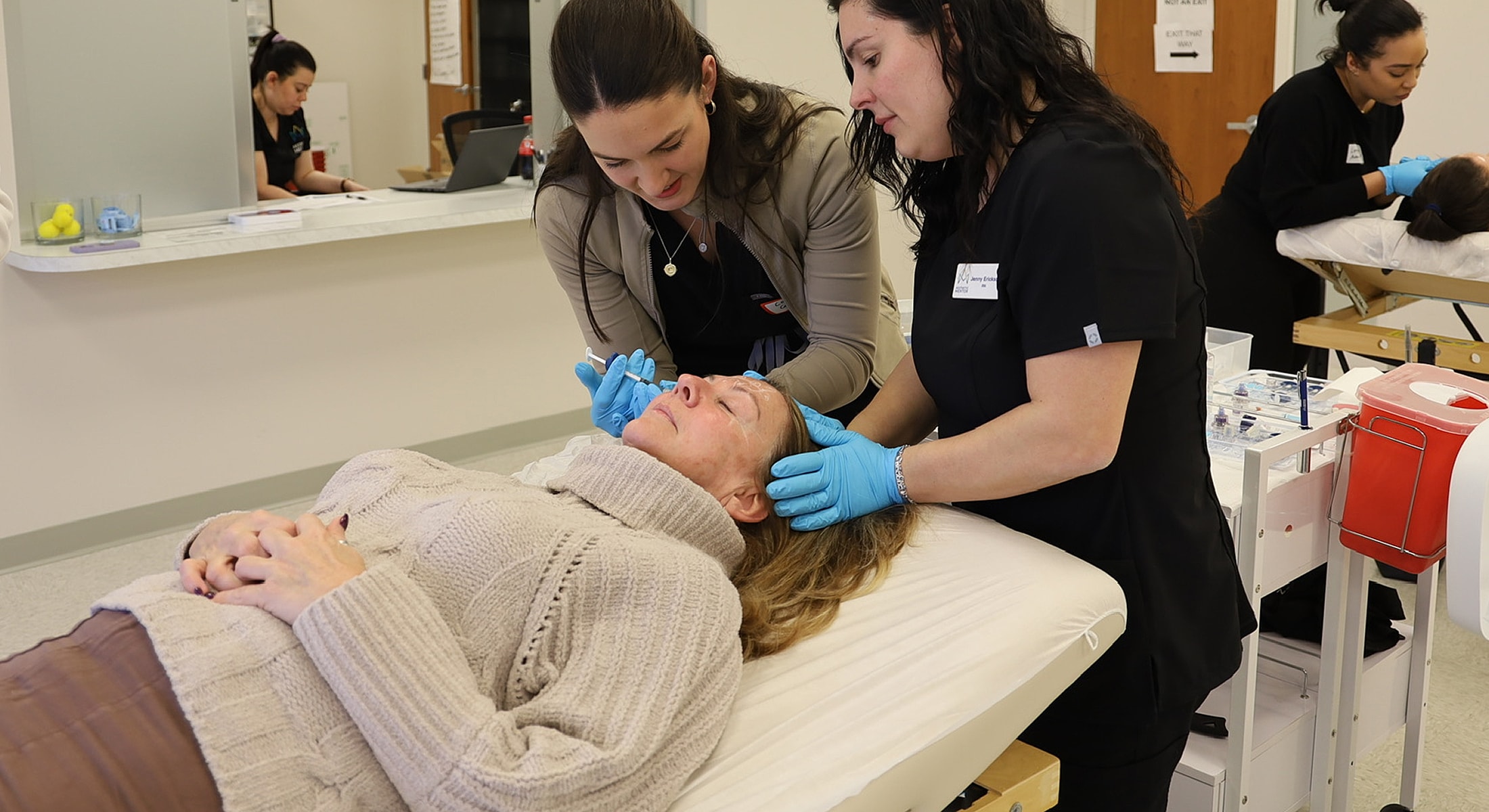 Treatment session at a skincare clinic.
